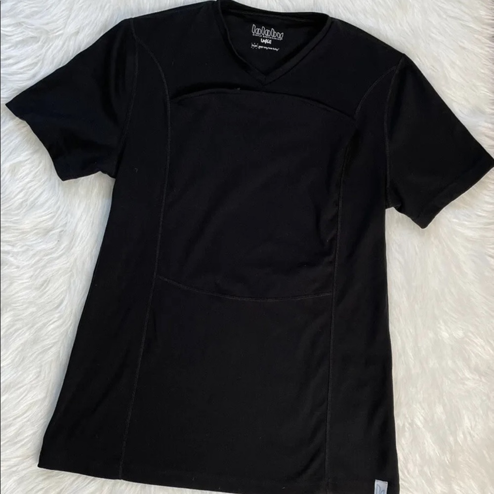 Women's Lalabu Black Soothe Baby-Wearing Short-Sleeve V-Neck T-Shirt Sz Large